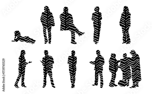 Vector illustration, Outline silhouettes of people, Contour drawing, people silhouette, Icon Set Isolated , Silhouette of sitting people, Architectural set