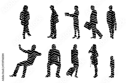 Vector illustration, Outline silhouettes of people, Contour drawing, people silhouette, Icon Set Isolated , Silhouette of sitting people, Architectural set