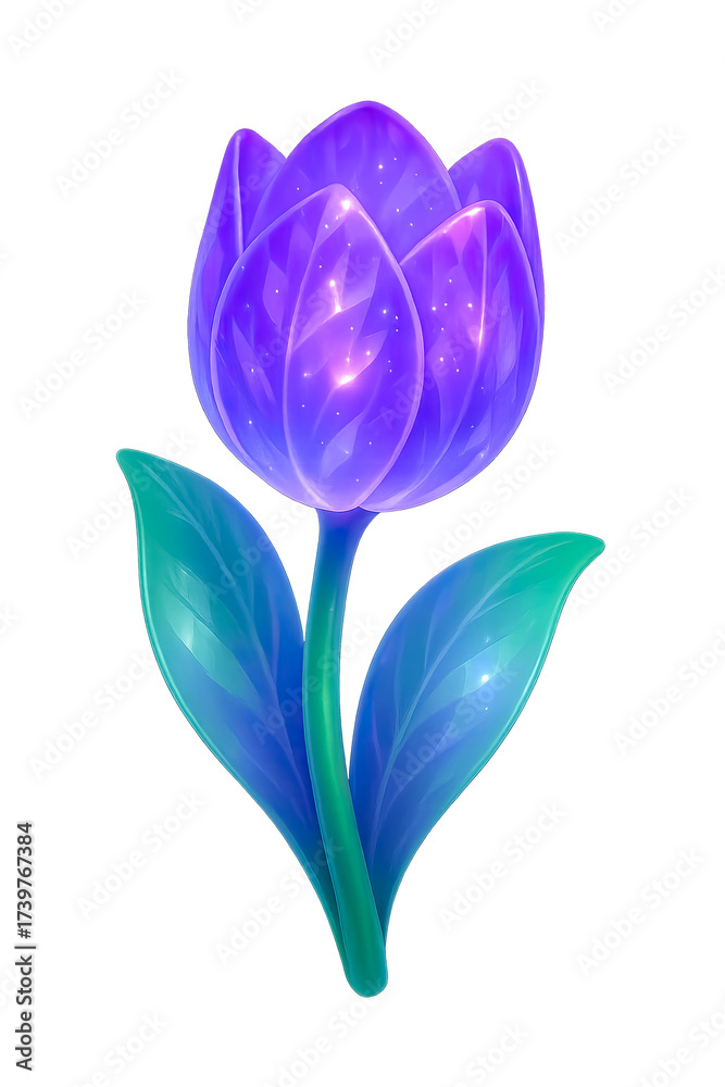 Obraz premium Magical Amethyst Tulip with Wide Violet Petals and Broad Base Leaves Cutout Transparent PNG