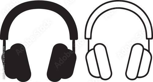 Black and white silhouette of headphones side by side.