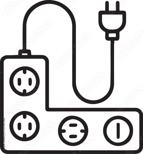 Electrical power strip with multiple outlets and plug.