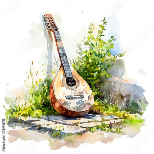 Balalaika, watercolor vector, isolated on a white background.