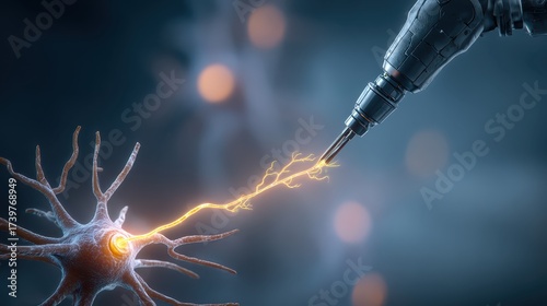 Robotic arm performing delicate surgery on a nerve cell