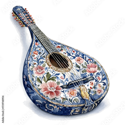 Balalaika, watercolor illustration vector, isolated on a white background.