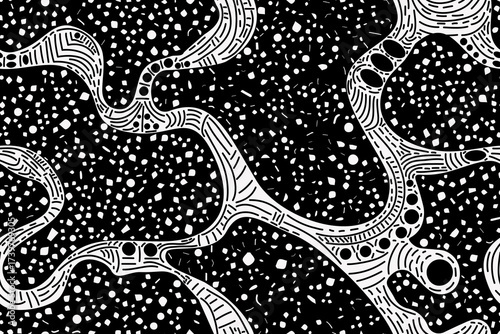 seamless pattern white black geometric wavy on background