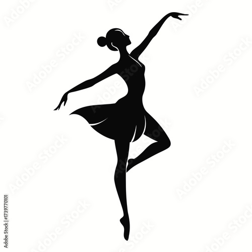 Female dancer in elegant pose silhouette vector black illustration on white background