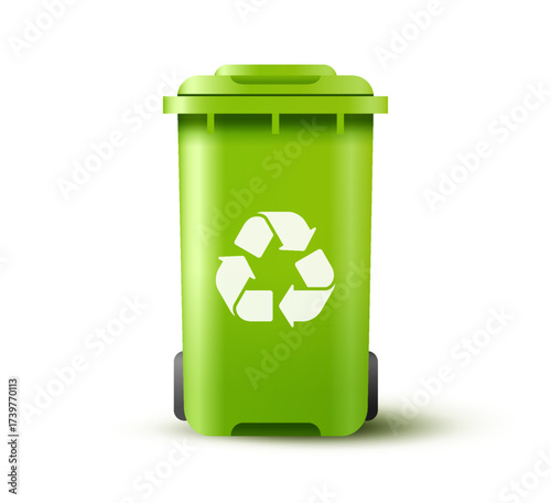 Recycling bin green with gradients and shadows.
