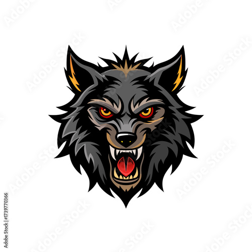 Illustration of an angry wolf head artwork on transparent background silhouette