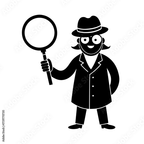 cartoon detective with magnifying glass