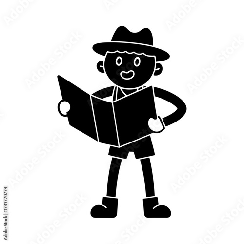 funny comedy face explorer full body cartoon illustration
