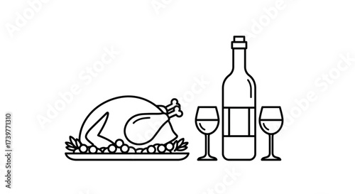 Roast Turkey with Wine Icon – Holiday Dinner Celebration Symbol