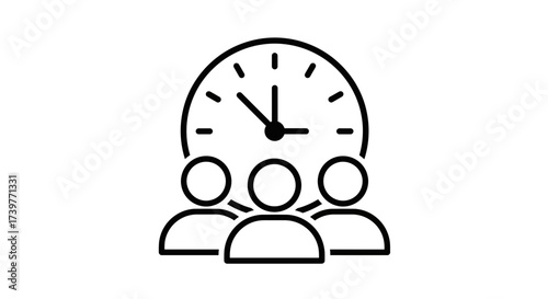 Teamwork Time Management Icon – Group Collaboration Clock Symbol