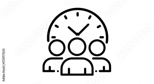 Teamwork Time Management Icon – Group Collaboration Clock Symbol