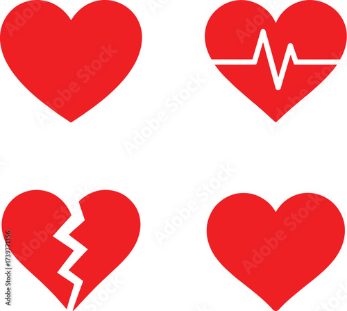Minimal Red Heart Icons Set Love, Health & Emotion Pack