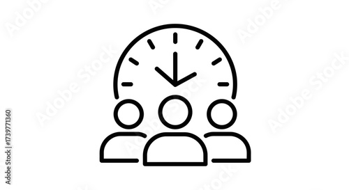 Teamwork Time Management Icon – Group Collaboration Clock Symbol