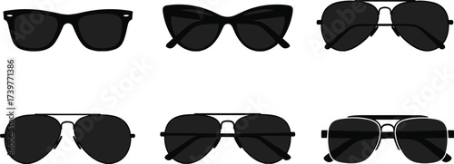 Black sunglasses vector, fashion eyewear icons, stylish frame illustration, modern accessory design, summer style silhouette, cad drawing flat vector illustration