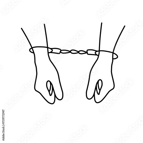 Hands in handcuffs outline icon. Handcuffed hands illustration. Handcuffed hands line art illustration. Handcuff bracelet illustration 