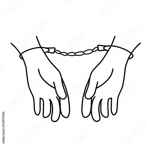 Hands in handcuffs outline icon. Handcuffed hands illustration. Handcuffed hands line art illustration. Handcuff bracelet illustration 