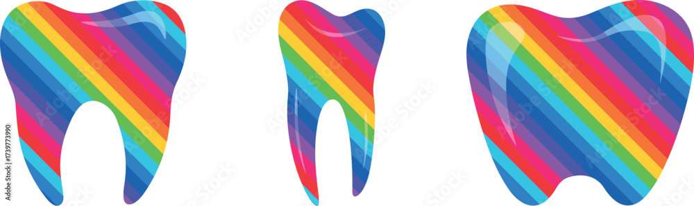 Obraz premium Teeth with colored lines, dental teeth, LGBT-style dental treatment