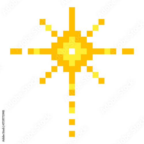 Pixel art star. 8 bit sparkle. Magic firework icon in retro 90s style.Y2k snowflake. Vintage party golden element isolated. Vector illustration.