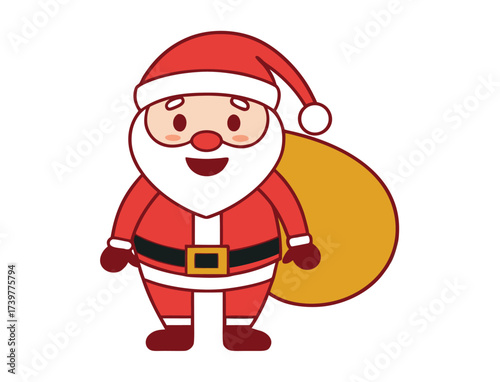 Cheerful cartoon Santa Claus with sack ready for Christmas delivery