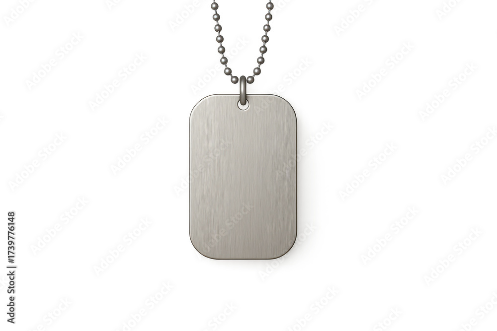 Fototapeta premium Blank silver military dog tag with chain, isolated on transparent background