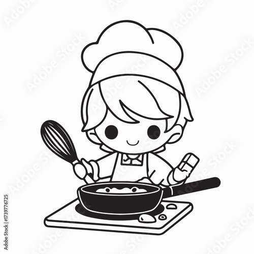Adorable Cartoon Child Making Food Vector image isolated on white background