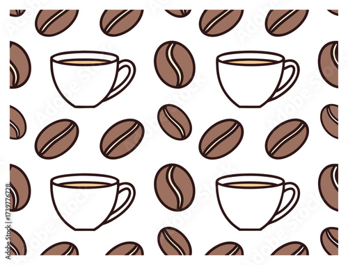 Seamless pattern with coffee cups and coffee beans for breakfast theme
