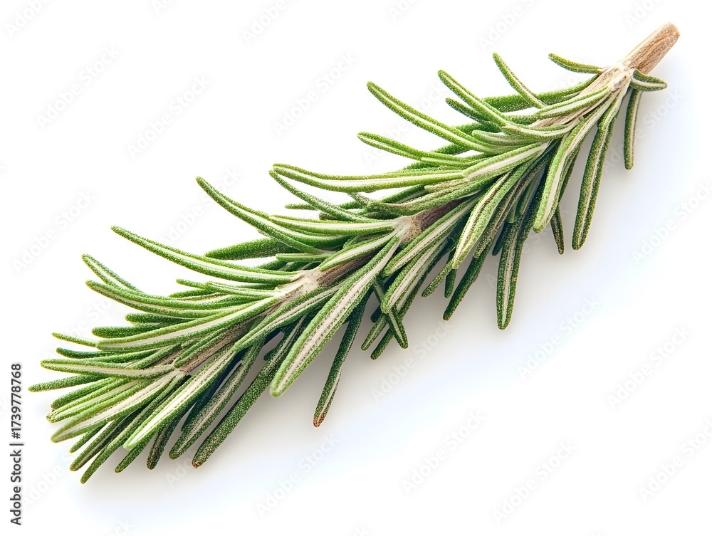 Fototapeta premium Fresh Rosemary Sprig Isolated White Background Culinary Herb
