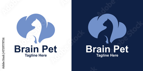 Brain Cat Logo – Negative Space Silhouette Smart Creative Symbol