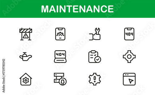 Maintenance Line Icon Set – Professional Vector Symbols for Tools, Repair, and Service – Modern Minimal Outline Icon Collection