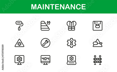 Maintenance Line Icon Set – Professional Vector Symbols for Tools, Repair, and Service – Modern Minimal Outline Icon Collection