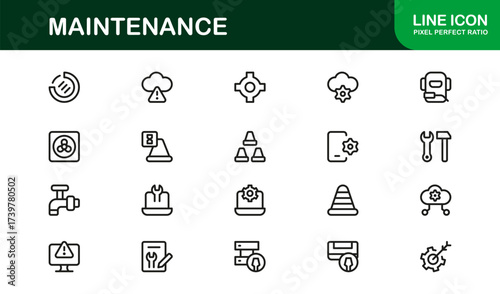 Maintenance Line Icon Set – Professional Vector Symbols for Tools, Repair, and Service – Modern Minimal Outline Icon Collection