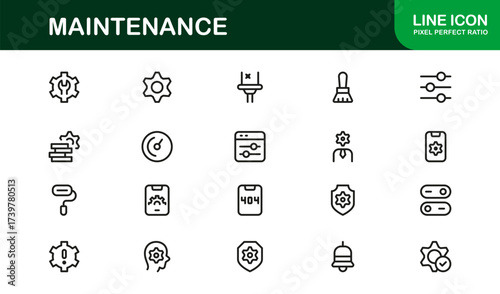Maintenance Line Icon Set – Professional Vector Symbols for Tools, Repair, and Service – Modern Minimal Outline Icon Collection