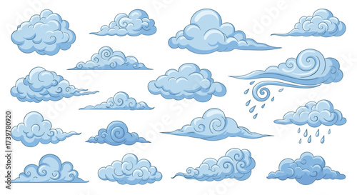 A collection of various cartoon cloud illustrations.