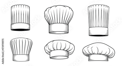 Illustrations of chef hats in various styles and heights.
