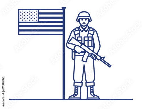 Soldier with American Flag Illustration for Patriotic Holiday Backgrounds