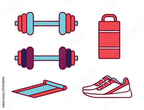 Gym Equipment Still Life with Dumbbells Yoga Mat and Water Bottle