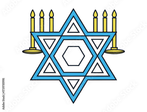 Star of David with Menorah Symbol for Hanukkah Celebration Isolated