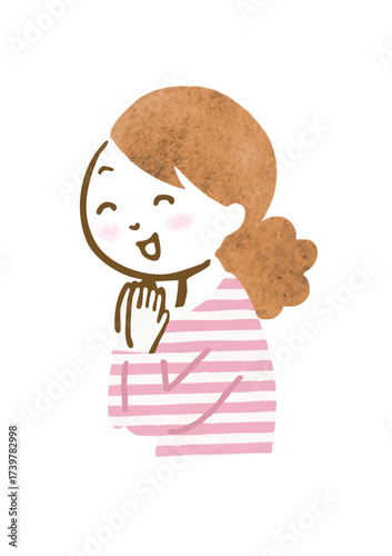 何かを見て喜んでいる女性の手描きイラスト