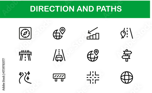 Direction And Paths Line Icon Set Featuring Minimal Modern Editable Vector Icons With Pixel-Perfect Precision And Unique Clean Design Elements