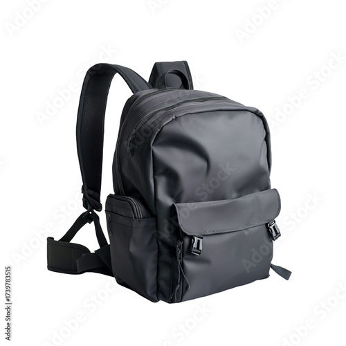 High-quality black backpack isolated on white background, professional stock photo
