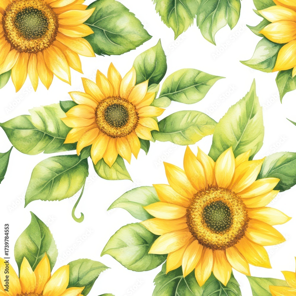 Naklejka premium Watercolor sunflower seamless pattern on a white background.