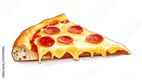 Delicious Pepperoni Pizza Slice Illustration, Food Art, Fun Design, Graphic Style, Flat Vector, Colorful Presentation