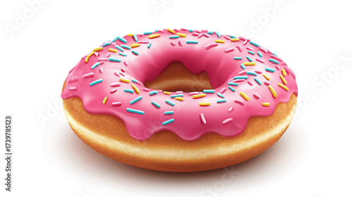 Colorful Sprinkled Donut, Food Photography, Studio Setting, Digital Illustration, Whimsical Design, Eye-Catching Treat
