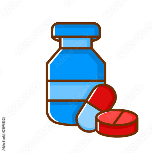 Pill Medication with Pill Bottle Icon Illustration Isolated on White Background