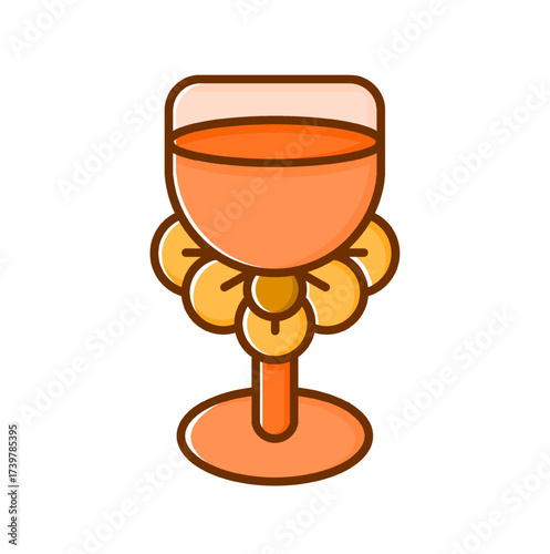 Goblet Wine Glass with Flower Icon Illustration Isolated on White Background