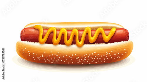Delicious Hot Dog with Mustard, Food Illustration, Fast Food, Graphic Design, Vibrant Colors