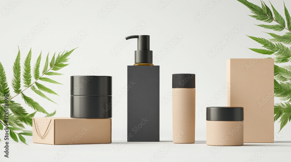 Fototapeta premium Cosmetic products set on white background with bottles tubes and containers in various colors