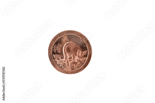 Copper round bullion coin year of the pig chinese zodiac